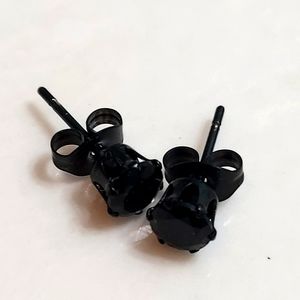 FIBO STEEL Pair Stainless Steel Black Stud Earrings CZ Earrings,